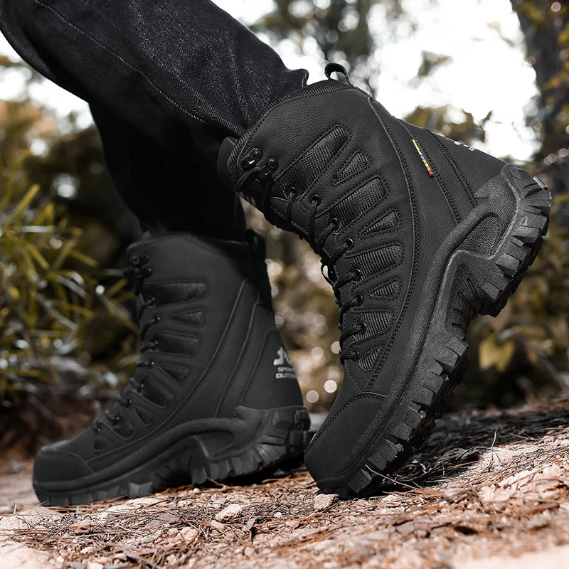 New High Quality Leather Men'S Work Boots High Help Men Desert Combat Boots Outdoor Non-Slip Hiking Shoes Men Motorcycle Boots