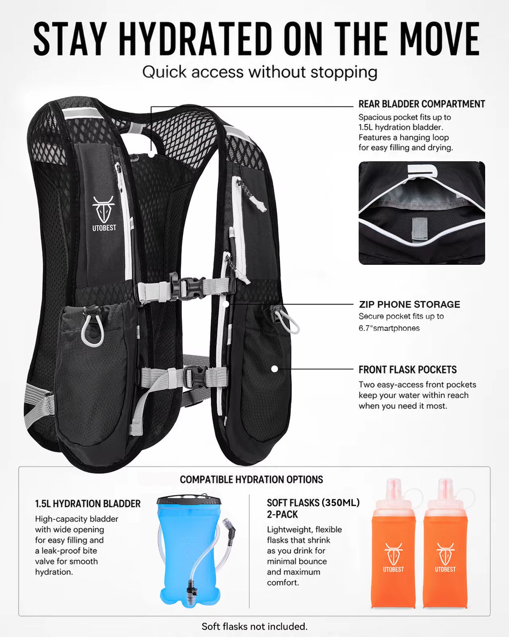 Trail Running Backpack 5L Ultra Lightweight Hydration Vest with 1.5L Water Bladder for Bicycle Marathon Hiking