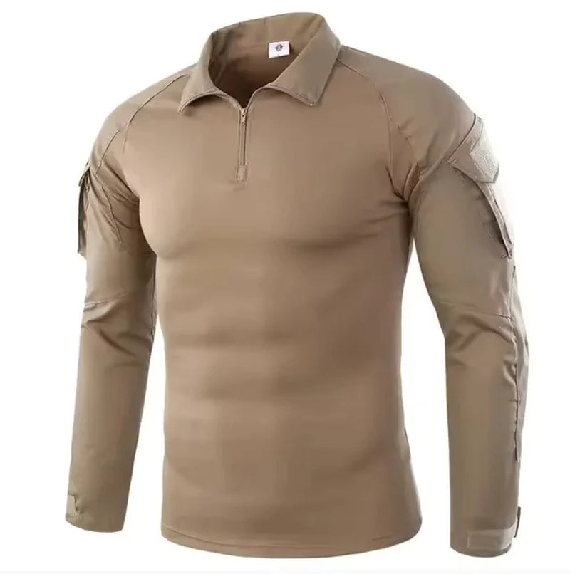 Men'S Long Sleeve Combat Shirt Zipper Ripstop Cotton Tactical Shirts Navy Blue Camoufalge Airsoft T Shirts