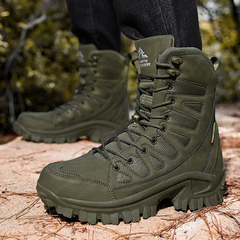 New High Quality Leather Men'S Work Boots High Help Men Desert Combat Boots Outdoor Non-Slip Hiking Shoes Men Motorcycle Boots