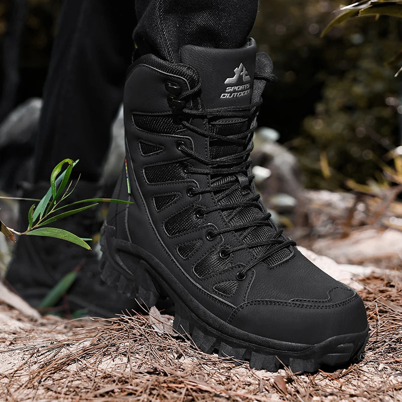 New High Quality Leather Men'S Work Boots High Help Men Desert Combat Boots Outdoor Non-Slip Hiking Shoes Men Motorcycle Boots