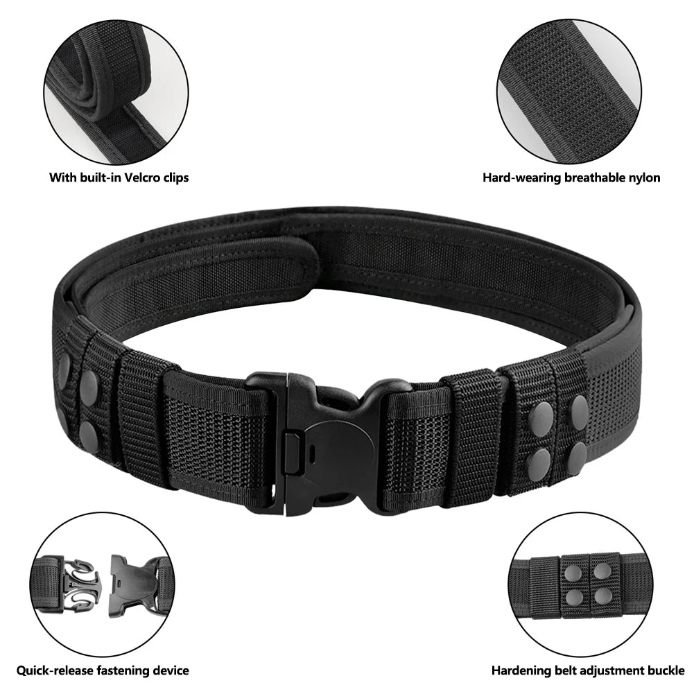 Heavy Duty 1.97" Men Nylon Outer Tactical Belt Tactical Gear with 1.5" Inner Belt Hunting Security Duty Belt with POM Buckle
