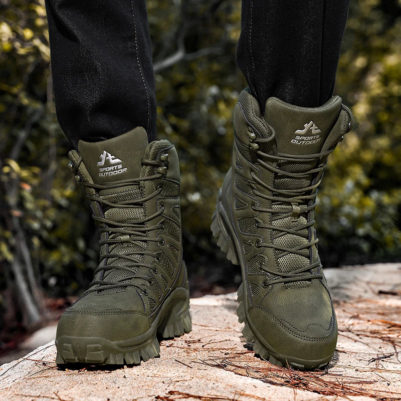New High Quality Leather Men'S Work Boots High Help Men Desert Combat Boots Outdoor Non-Slip Hiking Shoes Men Motorcycle Boots