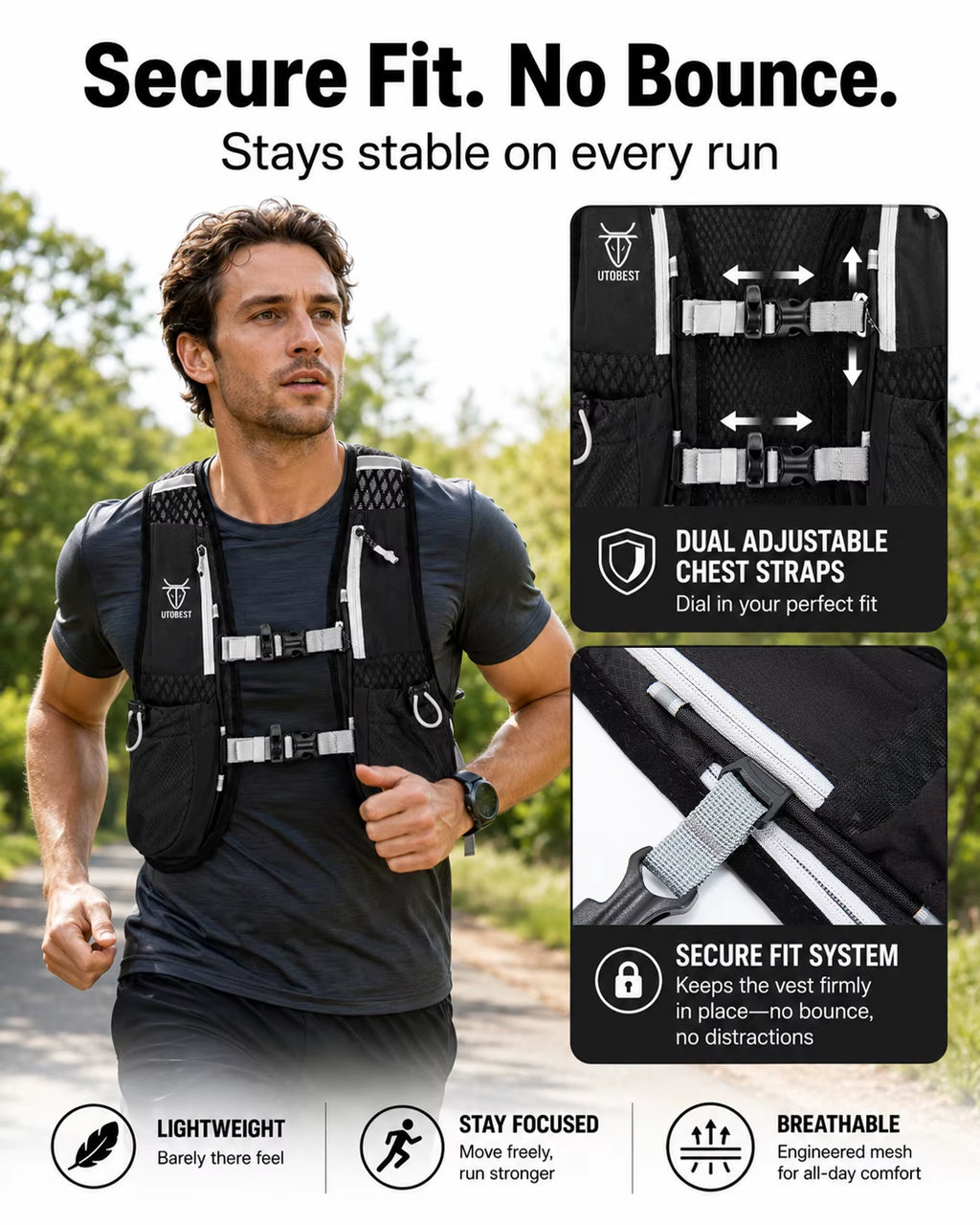 Trail Running Backpack 5L Ultra Lightweight Hydration Vest with 1.5L Water Bladder for Bicycle Marathon Hiking