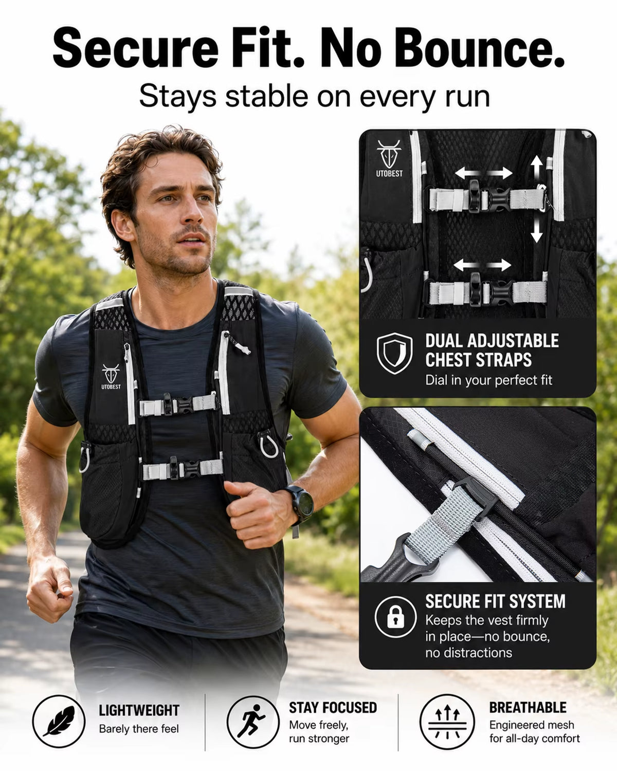 Trail Running Backpack 5L Ultra Lightweight Hydration Vest with 1.5L Water Bladder for Bicycle Marathon Hiking