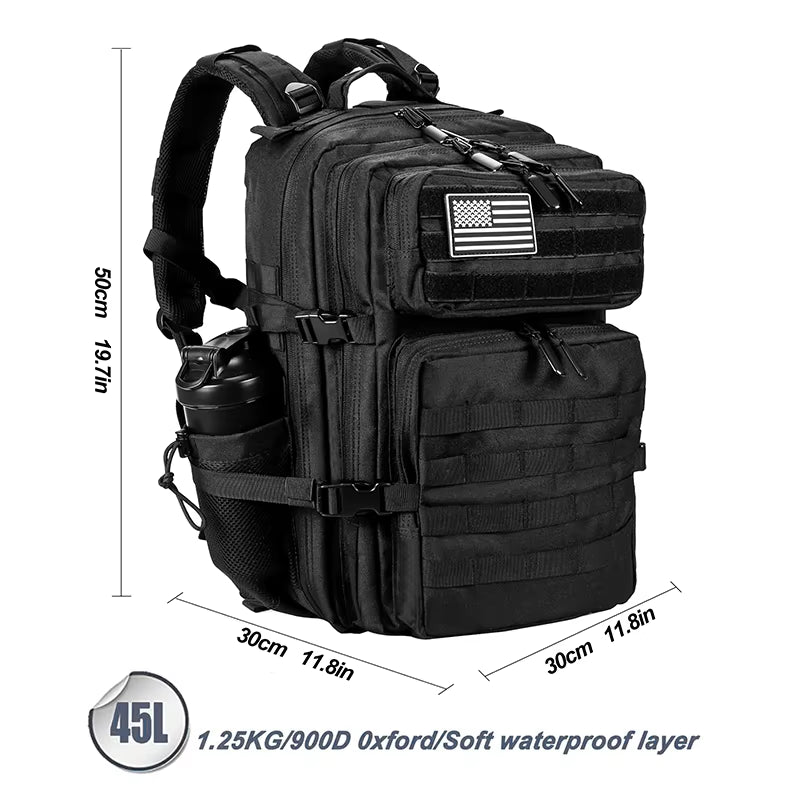 45L/35L/25L Tactical Backpack for Men and Women Waterproof Athlete Gym Outdoor Bag Travel Hiking Rucksack with Bottle Holder