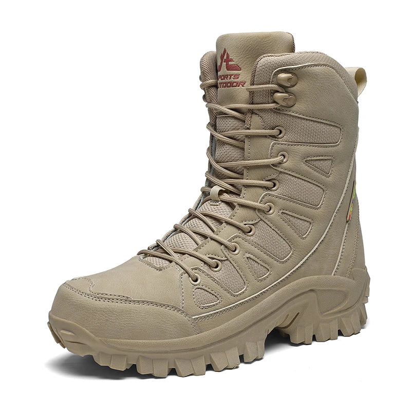 New High Quality Leather Men'S Work Boots High Help Men Desert Combat Boots Outdoor Non-Slip Hiking Shoes Men Motorcycle Boots
