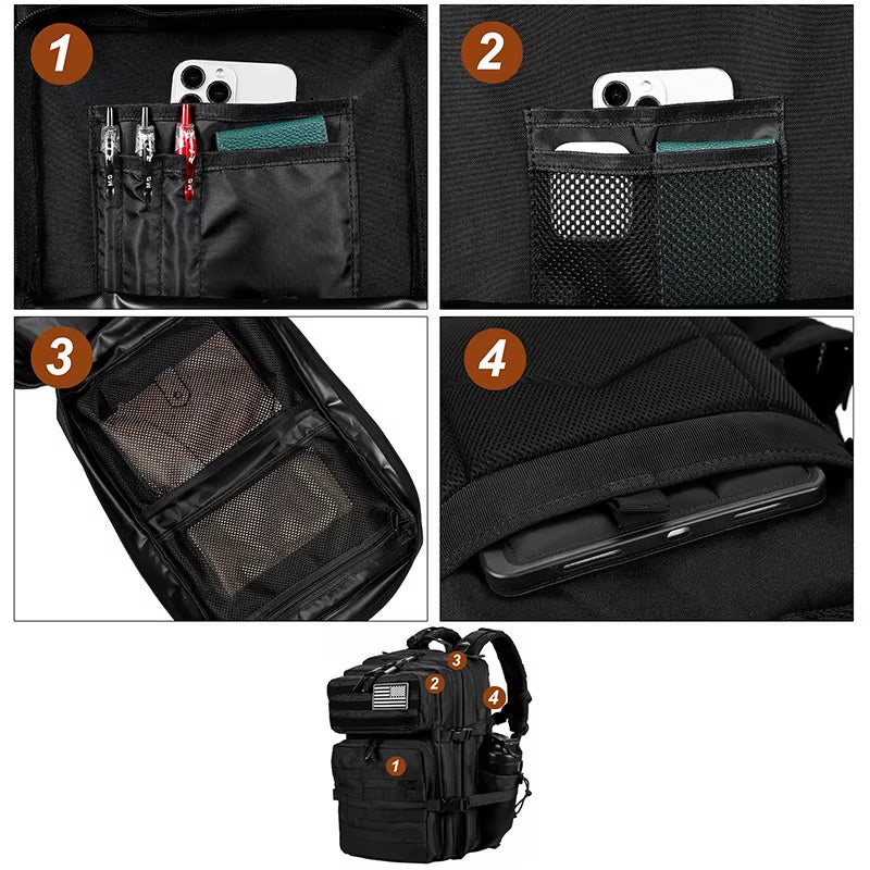45L/35L/25L Tactical Backpack for Men and Women Waterproof Athlete Gym Outdoor Bag Travel Hiking Rucksack with Bottle Holder